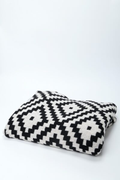 Manta Étnica Tricot - Preto e Offwhite