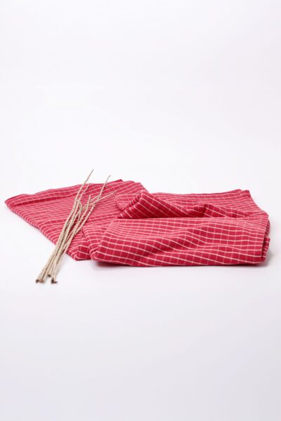 Toalha de Algodão 1,40m x 4,0m - Cru e Vermelho Listrada